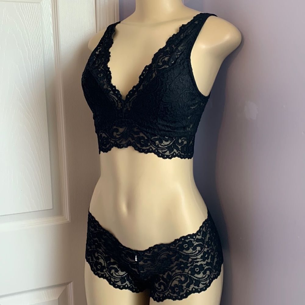 Smart & Sexy Lace Lined Bralette Bra/ Panty Set  Black S/5